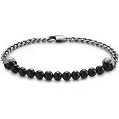 Lucleon Aspero | Grijze Onyx Kralenarmband met Schedeltjes
