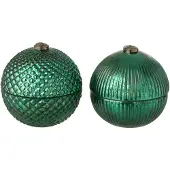 J-Line geurkaars Kerstbal - glas - groen - large - 2 stuks
