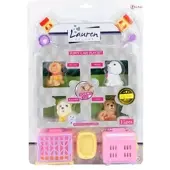 Toi-Toys LAUREN Puppy, set van 4 speelgoedhonden met accessoires, transportbox, geschikt voor kinderen vanaf 3 jaar