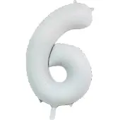 We Fiesta folieballon cijfer 6 mat wit metallic