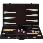 Engelhart Backgammon 18 inch - Bruin & Ivoor Gestikt Bord - Zwarte Koffer met Handvat - Luxe Reiseditie -