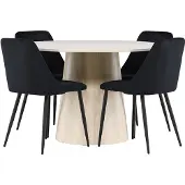 Ebuy24 Lanzo eethoek tafel Ø120cm en 4 velours stoelen whitewash.