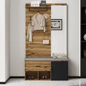 MODFU Kapstok 104x39x190 cm van spaanplaat, eikenlook met spiegel en schoenenbank