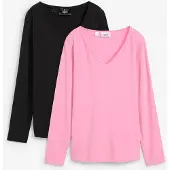 Bonprix Longsleeve met V-hals (set van 2) 54/56 (XXL)