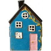 Ib Laursen - Keramieken Huisje Nyhavn - Blauw met roze deur - Waxinelichthouder