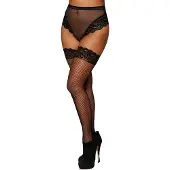 Dreamgirl High Waisted Garter Thong - L - Black