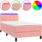 vidaXL Boxspring met matras en LED fluweel roze 100x200 cm
