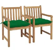 vidaXL Tuinstoelen 2 st met groene kussens massief teakhout