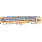 vidaXL 8-delige loungeset voor de tuin met grijze kussens, gemaakt van massief grenenhout