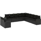 vidaXL 11-delige Loungeset met kussens poly rattan zwart