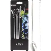 Barlife Rietjes rvs met lepel - Set van 4 herbruikbare rietjes - Incl 1 schoonmaakborstel