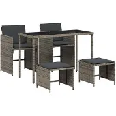 vidaXL 5-delige Tuinset met kussens poly rattan grijs