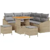 vidaXL Tuinbank Set 8 st 7-Aantal zitplaatsen Beige Poly rattan
