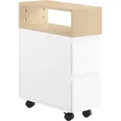 SoBuy FBT155-WN Nachtkastje op wielen 50x20x61 cm Wit/Hout met 1 open vak en 2 lades