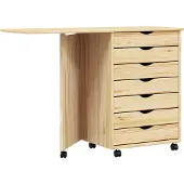 vidaXL Rollende kast met bureau MOSS Heldere vernis Massief grenenhout