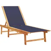 vidaXL Ligbed massief acaciahout en textileen blauw