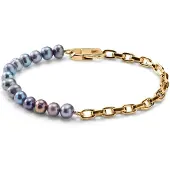 Lucleon Ocata | Armband met Goudkleurige Anker Schakels en Zwarte Parels
