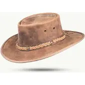 Barmah Leren hoed opvouwbaar Squashy Bronco tan (lichtbruin) maat M