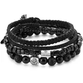 Lucleon Armbandenset van Lavasteen, Onyx, Kokosnoot en Sterling Zilver