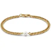 Lucleon Ocata | Armband met Goudkleurige Cubaanse Schakels en Parels
