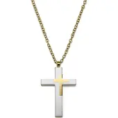 Lucleon Stalen & Goudkleurige Ketting met Groot en Klein Kruis