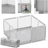 Tulano - Cozy 20 - baby box - kinderbox – 125x125 cm – voor binnen en buiten – grijs/wit – ademend gaas – EN71-gecertificeerd – 6 tot 36 maanden