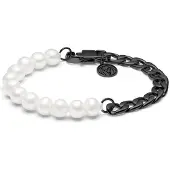 Lucleon Chad Amager Gunmetal Armband met Curbschakels & Parels