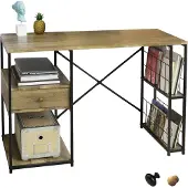 SoBuy FWT61-N Computerbureau met lade en 4 planken, industrieel metaal frame