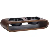 Designed By Lotte Melira Voerbak/Drinkbak Hond - Dinerset Eetbak/Waterbak Hond - Hout/RVS - Zwart - 2x 800 ml