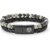 Lucleon Icon | Armband van Grijze Jaspis-steen & Leer