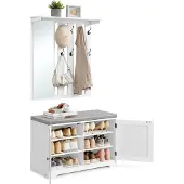 Vasagle Wandgarderobe met schoenenbank en spiegel voor halopslag, Wolk wit / 82B cm