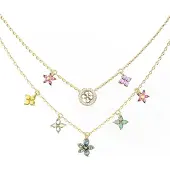 GUESS halsketting Secret Garden 16-18" Two Rows Flowers Necklace Yellow Gold / Multicolor goudkleurig