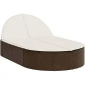 vidaXL Ligbed 2-persoons met kussens poly rattan bruin