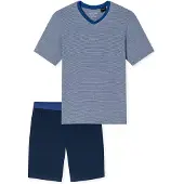 Schiesser Pyjama kort navy / royal blue/koningsblauw / wit