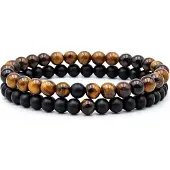 Memphis Heren Kralen Armband Tijgeroog en Matte Agaat Zwart Bruin