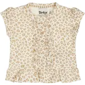 Dirkje T-shirt met panterprint ecru rib gebreid Meisjes Stretchkatoen Ronde hals - maat 98