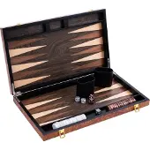 Longfield Backgammon 18 inch - Elzenhout Ingelegd Bord - Luxe Houten Koffer - Natuurlijke Afwerking - Engelhart