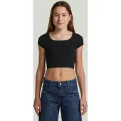 G-Star T-shirt zwart rib gebreid Meisjes Katoen Ronde hals Effen - maat 176