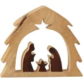 J-Line decoratie Kerststal in Huis - hout - naturel/bruin - small