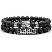 Memphis Heren Kralen Armband Lavasteen en Buddha Zwart