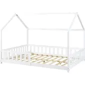 En.casa Kinderbed Hesel huisbed met uitvalbeveiliging 120x200 cm wit []