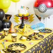 Amscan Pokemon themafeest gebaksbordjes - 8x - zwart/geel - karton - D18 cm
