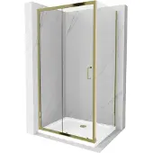 Mexen Apia schuifdouchecabine 100 x 90 , transparant, goud + Flat douchebak, wit- 840-100-090-50-00-4010G