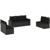 vidaXL 7-delige Loungeset met kussens poly rattan zwart