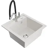 Mexen Vito granieten spoelbak 1-komerig met keukenkraan Duo, wit - 6503-20-671701-07