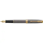 Parker Sonnet-vulpen | grijze lak met gouden details | medium roestvrijstalen penpunt met gouden coating | Blauwe inkt | geschenkverpakking