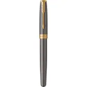 Parker Sonnet-vulpen | grijze lak met gouden details | medium roestvrijstalen penpunt met gouden coating | Blauwe inkt | geschenkverpakking