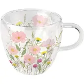 Ambiente Dubbelwandig Glas Pastel Flowers Roze Transparant transparant Glas