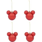 Mickey Mouse Kerstballen - Rood - Glitter - 4 stuks