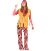 Vegaoo - Geel met roze hippie kostuum voor vrouwen